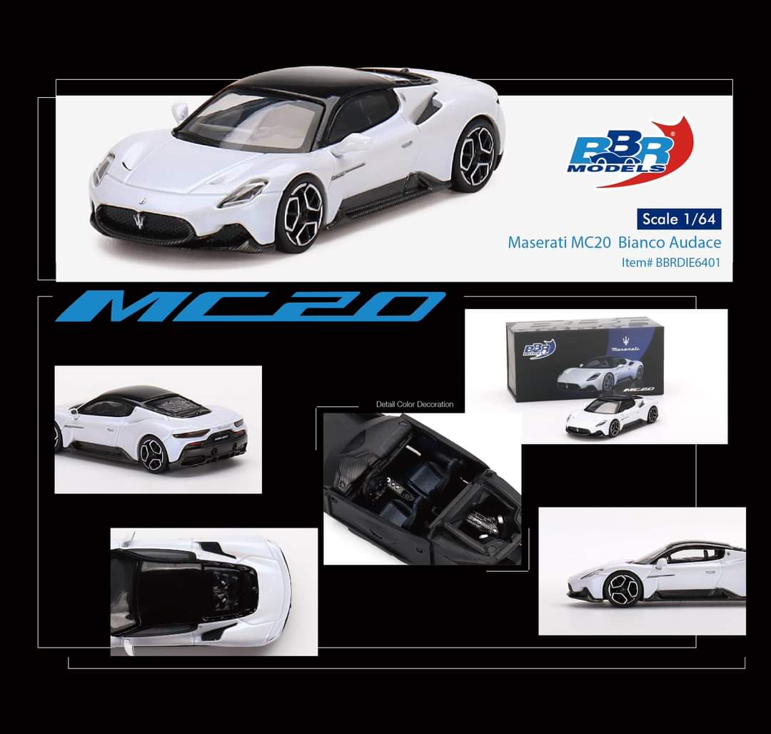 BBR Models 1/64 Maserati MC20 Bianco Audace