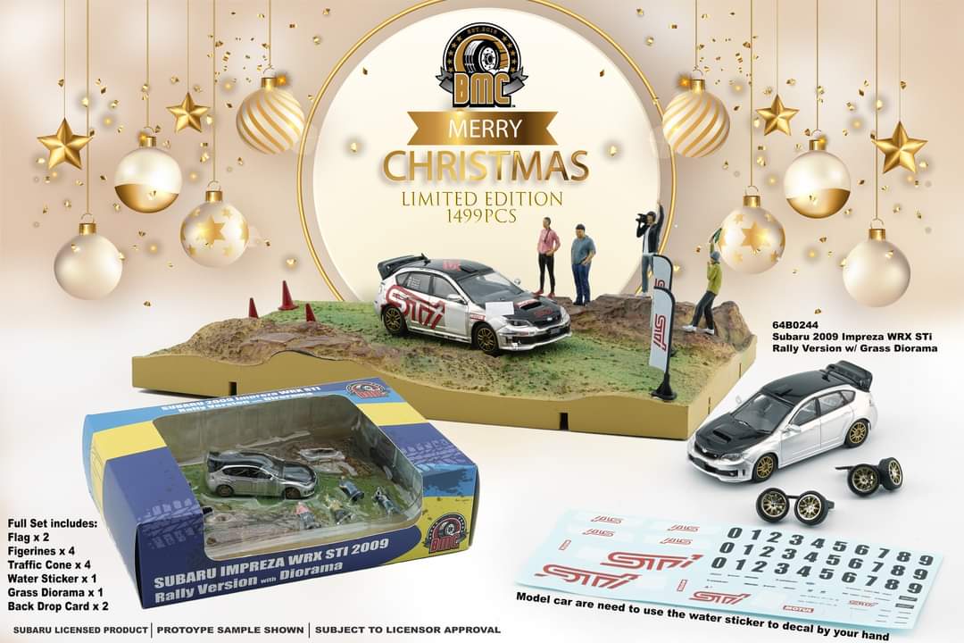 BMC 1:64 Scale Christmas Exclusive Subaru 2009 Impreza WRX Sti Rally Version with Grass Diorama